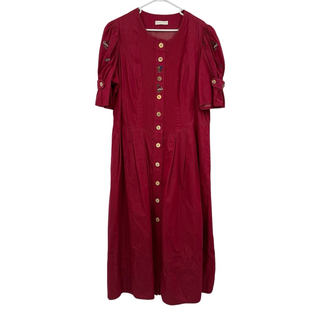 Vintage 80s Julius Lang red Maxi Length dress cotton size‎ 48 county cottage